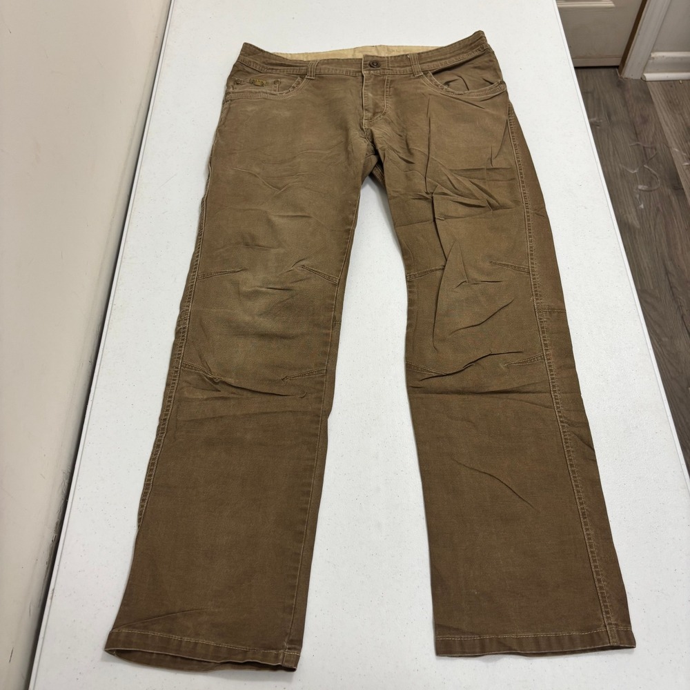 Kuhl Rydr Mens 35x32 Brown Canvas Workwear Outdoor Hiking Pants Articulated Knee